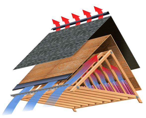 layers of the different parts of roof, from shingles to slats