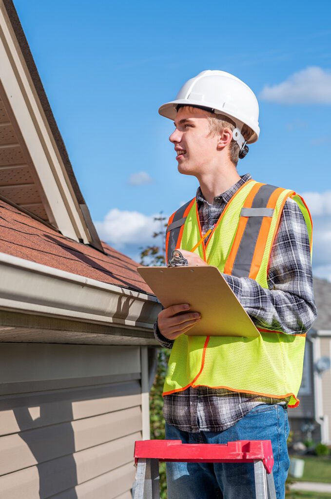 Contractor inspecting a roof for potential roof repair